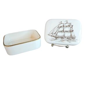 Vintage Lenox China 1852 Golden West clipper ship cigarette box.